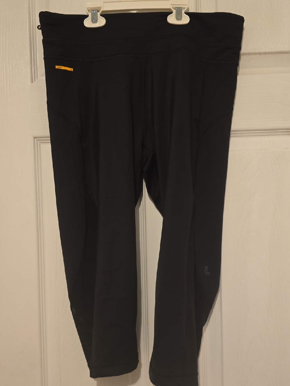 Lole--Black Active Capri Leggings with Small Yellow Accent